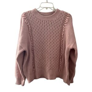 Ann Taylor Pink Fringe Knit Crewneck Pull Over Sweater XL